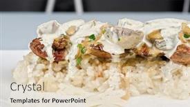  Presentation with liver - Slide deck having risotto with chicken liver champignons and sauce background and a lemonade colored foreground