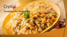  Presentation with focus - PPT layouts featuring risotto with chickpeas and pumpkin selective focus background and a yellow colored foreground