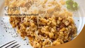  Presentation with chorizo - Beautiful presentation theme featuring risotto-with-chorizo-and-parmesan backdrop and a yellow colored foreground