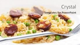  Presentation with chorizo - Amazing slide deck having risotto-with-chorizo-and-pea backdrop and a sky blue colored foreground