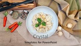  Presentation with cream - Audience pleasing theme consisting of risotto-with-fresh-cream-salted backdrop and a mint green colored foreground