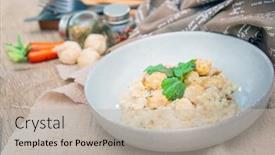  Presentation with cream - Amazing PPT theme having risotto-with-fresh-cream-salted backdrop and a soft green colored foreground