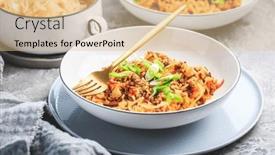  Presentation with ground beef - Presentation design having risotto-with-ground-beef-cabbage background and a  colored foreground