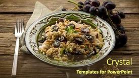  Presentation with pine cone - Audience pleasing presentation theme consisting of risotto with mushroom grape and pine cone vegetarian food backdrop and a tawny brown colored foreground