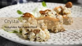  Presentation with textile - Slide deck featuring risotto-with-mushrooms-and-cream background and a coral colored foreground