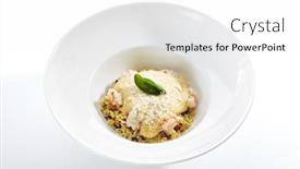  Presentation with seafood paella - Theme with risotto-with-mussels-and-shrimps background and a white colored foreground