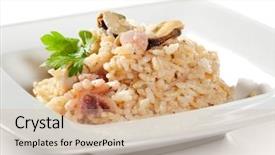  Presentation with octopus - Audience pleasing presentation design consisting of risotto with mussels octopus and parsley backdrop and a soft green colored foreground