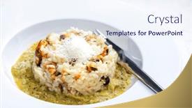  Presentation with sauce - Presentation theme consisting of risotto-with-mussels-sauce background and a sky blue colored foreground