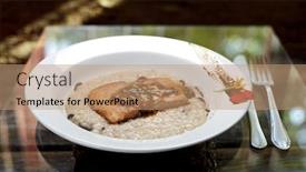  Presentation with salmon - Audience pleasing PPT layouts consisting of risotto with salmon fillet backdrop and a coral colored foreground