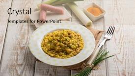  Presentation with turmeric - Beautiful PPT layouts featuring risotto with sausage leek turmeric backdrop and a soft green colored foreground
