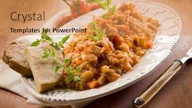  Presentation with vegetarian - Audience pleasing slides consisting of risotto-with-seitan-ragout-vegetarian backdrop and a coral colored foreground