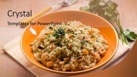  Presentation with salmon - Presentation theme with risotto with smoked salmon selective background and a coral colored foreground