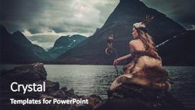  Presentation with mountain lake - PPT theme featuring ritual garment with hawk background and a dark gray colored foreground