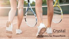  Presentation with tennis - Presentation design consisting of rival - back view of tennis couple background and a coral colored foreground