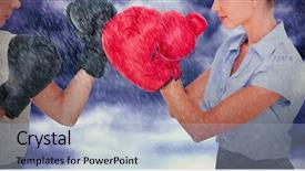  Presentation with gloomy - Slides enhanced with rival - businesswomen with boxing gloves fighting background and a light blue colored foreground