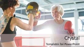  Presentation with boxing - Theme enhanced with rivals - senior white-haired woman in activewear background and a lemonade colored foreground