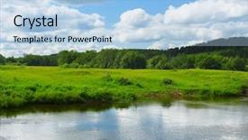  Presentation with green pastures - Presentation featuring river and green meadow background and a light blue colored foreground