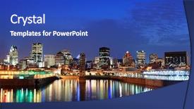  Presentation with city buildings - Theme featuring river at dusk with city background and a cobalt blue colored foreground