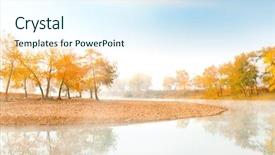  Presentation with tree river - Beautiful presentation design featuring river at morning autumn scene backdrop and a  colored foreground