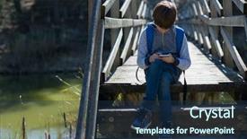  Presentation with old young - PPT theme enhanced with young boy using smart phone background and a tawny brown colored foreground