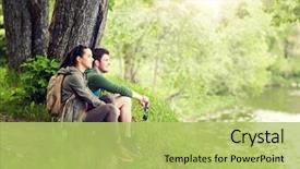  Presentation with tourism hiking - Colorful slide set enhanced with river bank in nature backdrop and a yellow colored foreground