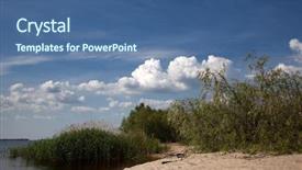  Presentation with tree sky trees green - Slides consisting of river bank with trees reeds background and a ocean colored foreground