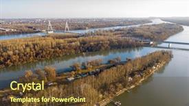  Presentation with danube - Presentation theme with river bend landscape from above background and a tawny brown colored foreground
