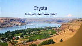  Presentation with crossing bridge - Beautiful presentation theme featuring river between the dalles oregon backdrop and a sky blue colored foreground