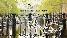  Presentation with bicycle - Cool new PPT theme with river channel bridge in amsterdam backdrop and a yellow colored foreground