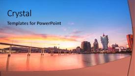  Presentation with macau - Slides featuring river delta - macau city sunset moment background and a teal colored foreground