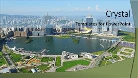  Presentation with macau - Presentation design featuring river delta - macau background and a light blue colored foreground