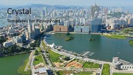  Presentation with macau - Amazing PPT theme having river delta - macau backdrop and a light blue colored foreground