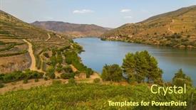  Presentation with river flowing - Beautiful PPT theme featuring river-douro-flowing backdrop and a tawny brown colored foreground