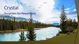  Presentation with rocky mountains - Amazing theme having river flock of migratory birds backdrop and a sky blue colored foreground