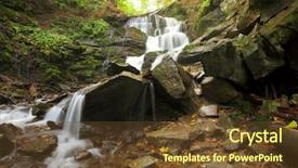  Presentation with river flowing - Theme enhanced with river flowing - autumn mountain waterfall in forest background and a tawny brown colored foreground