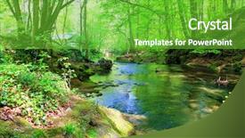  Presentation with river flowing - Slide set featuring river flowing among mossy stones background and a shamrock green colored foreground