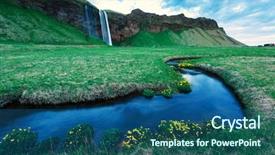  Presentation with blue and yellow geometric - Colorful slides enhanced with river iceland europe yellow flower backdrop and a ocean colored foreground