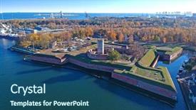  Presentation with poland - Audience pleasing PPT theme consisting of river in gdansk poland backdrop and a ocean colored foreground