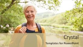  Presentation with couples hiking - Presentation design enhanced with river in uk lake district background and a blonde colored foreground
