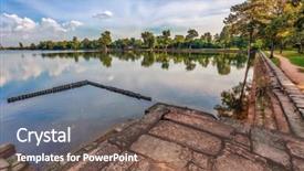  Presentation with khmer - Beautiful slide deck featuring river near ancient buddhist khmer temple in angkor wat complex cambodia backdrop and a violet colored foreground