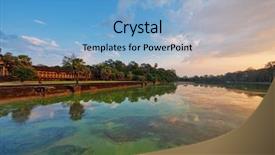  Presentation with ancient - PPT layouts enhanced with river near ancient buddhist khmer background and a light blue colored foreground