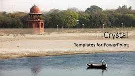  Presentation with boat river - Presentation theme consisting of river near taj mahal india background and a coral colored foreground