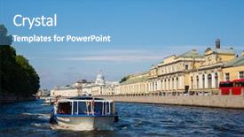  Presentation with boat river - Cool new presentation theme with river neva in st petersburg backdrop and a teal colored foreground