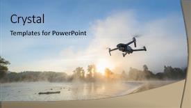  Presentation with uav camera - Slide deck consisting of river on background modern technology background and a light blue colored foreground