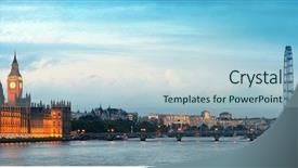  Presentation with london eye fireworks - Audience pleasing PPT theme consisting of thames river panorama with london backdrop and a lemonade colored foreground