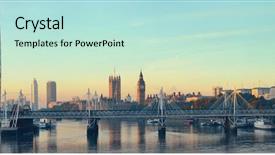  Presentation with old london - Slide deck having thames river panorama with london background and a mint green colored foreground
