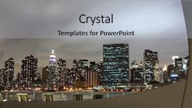  Presentation with light golden lights - PPT theme consisting of river park - midtown manhattan skyline at night background and a light blue colored foreground