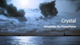  Presentation with new york night - Cool new PPT theme with river park - moon night with statue backdrop and a teal colored foreground