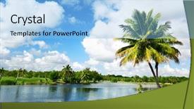  Presentation with tropical - Presentation theme consisting of river park - palms and tropical lake background and a light blue colored foreground