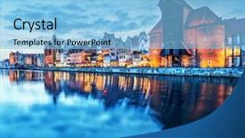  Presentation with night city - Beautiful theme featuring river poland at romantic sunset backdrop and a light blue colored foreground